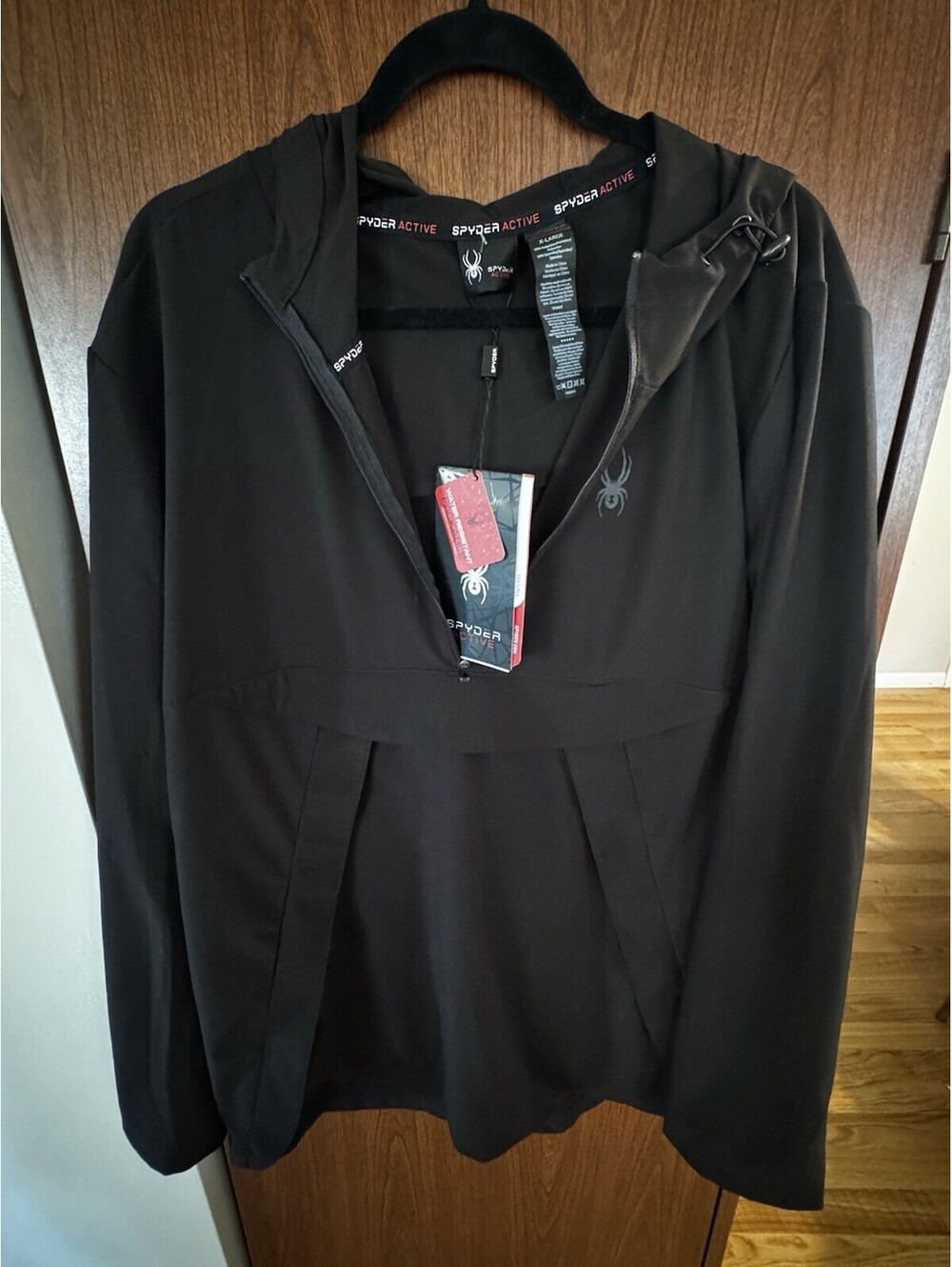 Spyder Active Pullover Windbreaker Hoodie Mens XL Black Packable Water Resistant